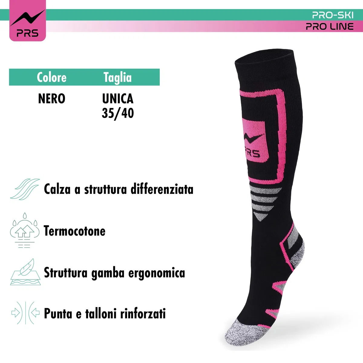 Calze lunghe da Snowboard e Sci Donna termiche, con Protezione in Spugna, Calzini Termici Invernali in termocotone, Calzettoni per Neve, Calza da Montagna, 2 Paia Nero taglia 35-40