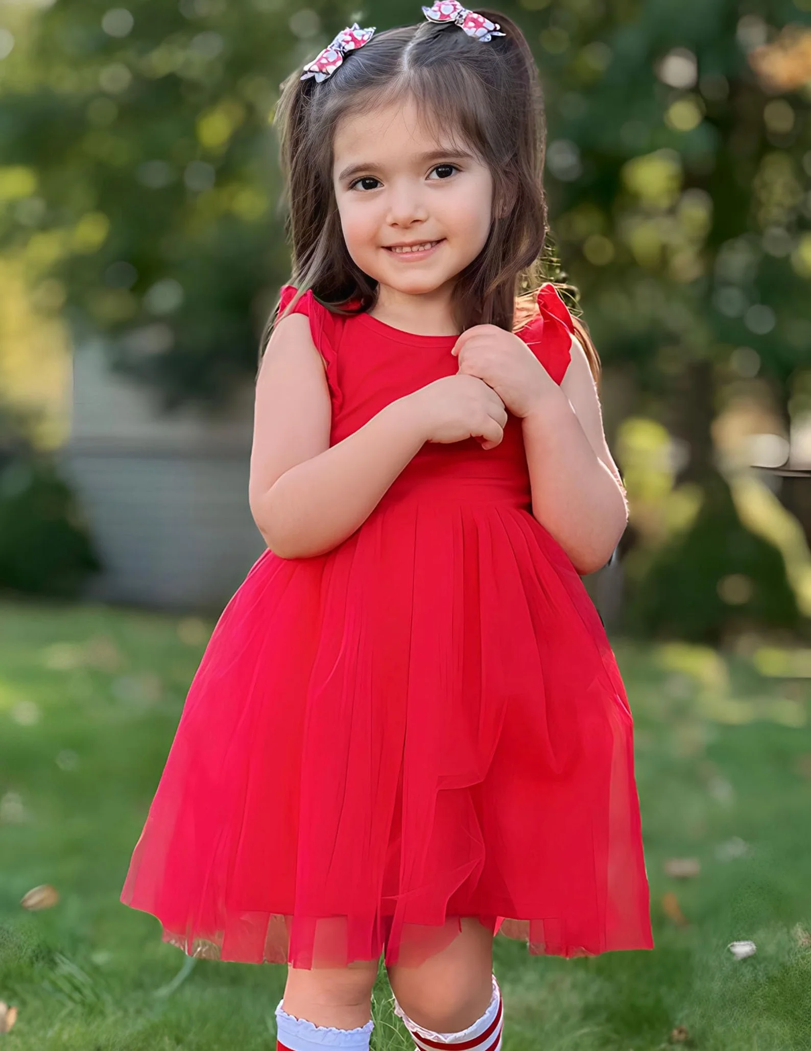 Arshiner Abiti da Bambina Abito in Tulle per Bambini Maniche Volanti Abito da Principessa Abito Festivo tutù Abito per Bambini Abito da Festa in Cotone Compleanno Matrimonio Abito Estivo 2-7 Anni