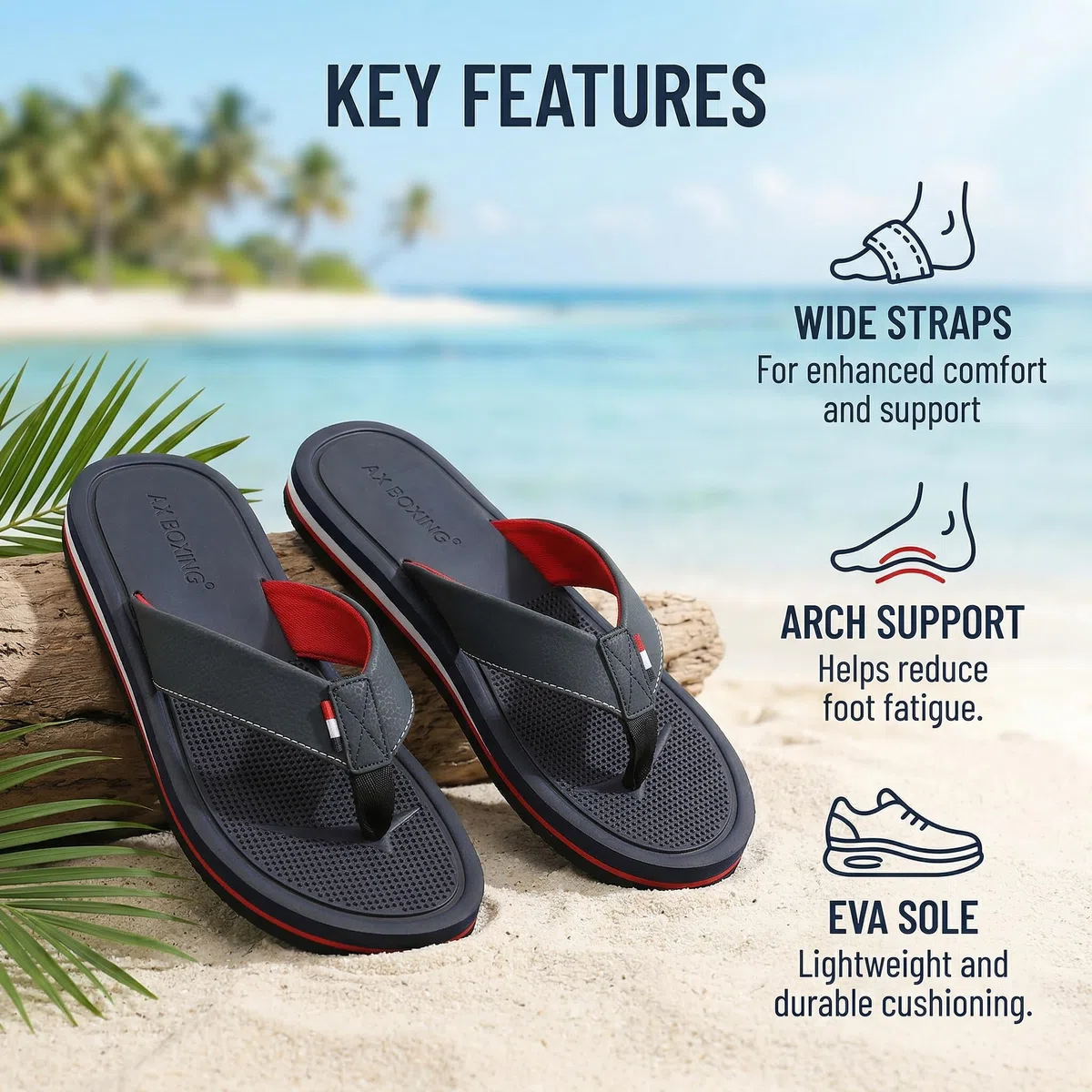 AX BOXING Infradito Uomo Sandali Estate Flip Flop in Pelle Antiscivoli Ciabatte Leggeri Comodi per Mare, Spiaggia, Piscina, Holiday, Outdoor EU 41-46