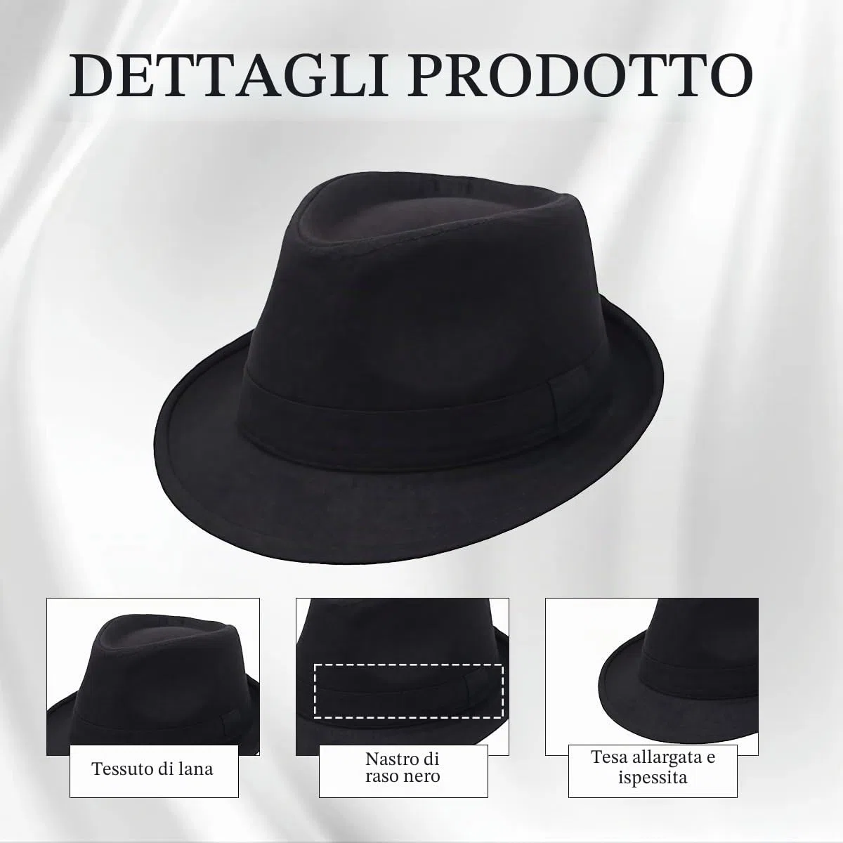 Cappello Fedora stile retrò classico Manhattan, cappello jazz, unisex, per spettacoli teatrali, feste, spettacoli, cosplay, matrimoni, vita quotidiana