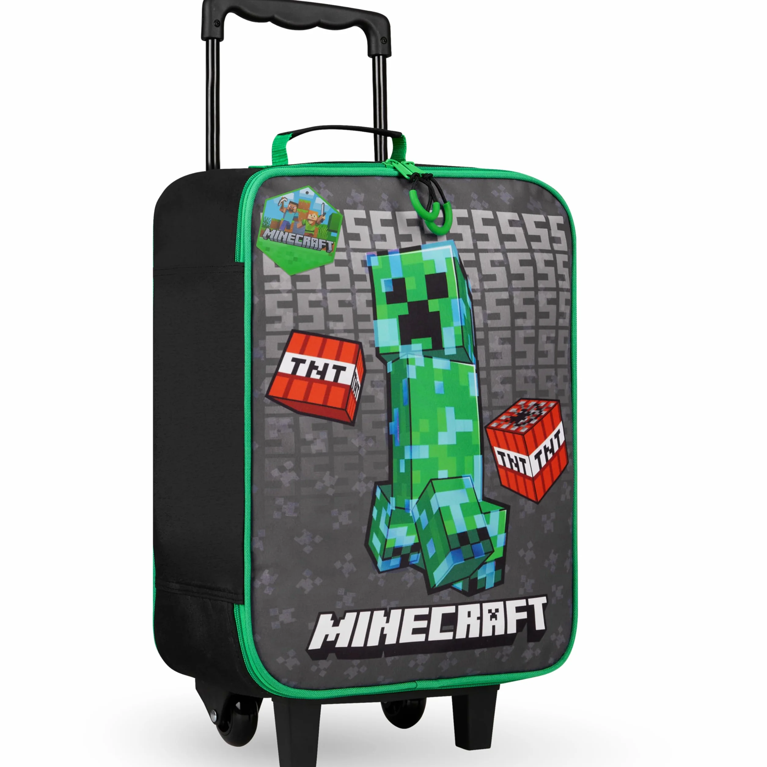 Minecraft Valigia Bambino con Ruote Creeper Pieghevole Trolley da Viaggio Morbido Valigie Bambini Accessori Viaggio, 46x30x18cm, 15L (L46cm x W30cm - 15L, Nero)