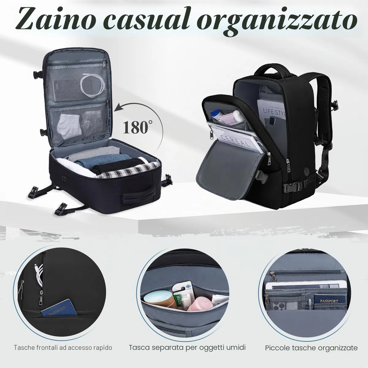 VMIKIV per Zaino Ryanair 40x30x20 Zaino da Viaggio Bagaglio a Mano per Wizz Air Zaini Casual per Vueling Aereo Borse Antifurto Donna Uomo Borse da Cabina per Scuola Università