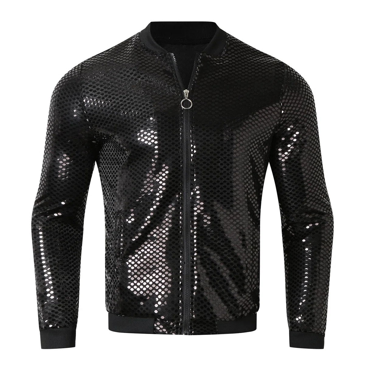 Bomber da uomo con paillettes – Giacca sottile glitterata con colletto alto e chiusura lampo | Elegante vestito da festa per occasioni speciali o eventi