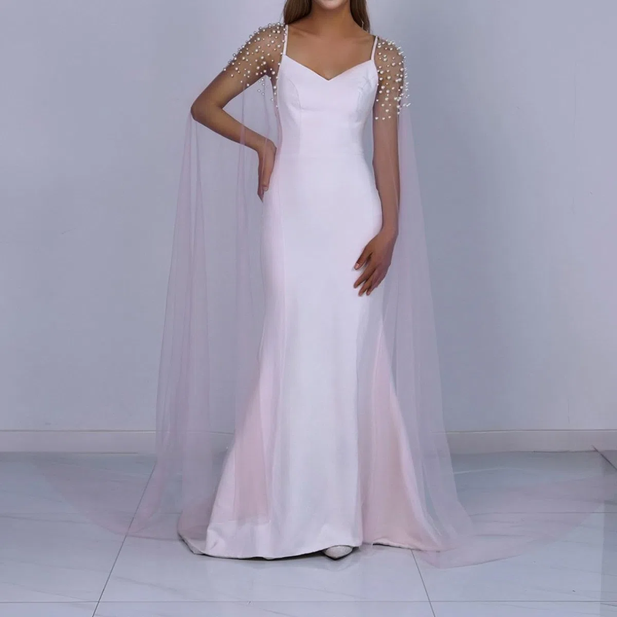 velo da spalla, eleganti maniche per braccio da donna perle artificiali abito velo a spalla maniche lunghe maniche da sposa maniche per sposa - bianco