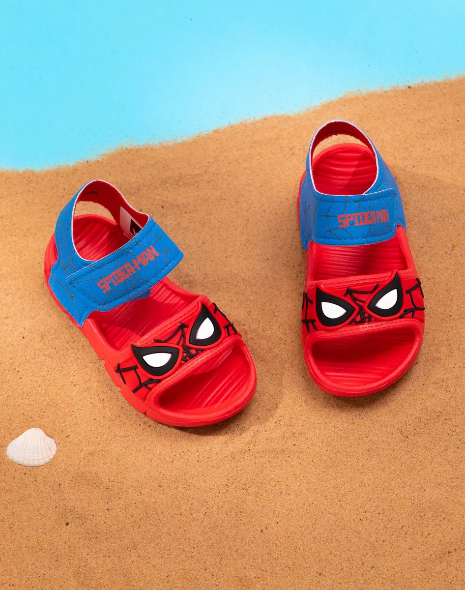 Marvel Spider-Man Sandali Bambini | Boys Girls Superhero Face Mask Sliders con cinturino di supporto | Rosso Blu Scarpe Estate Calzature