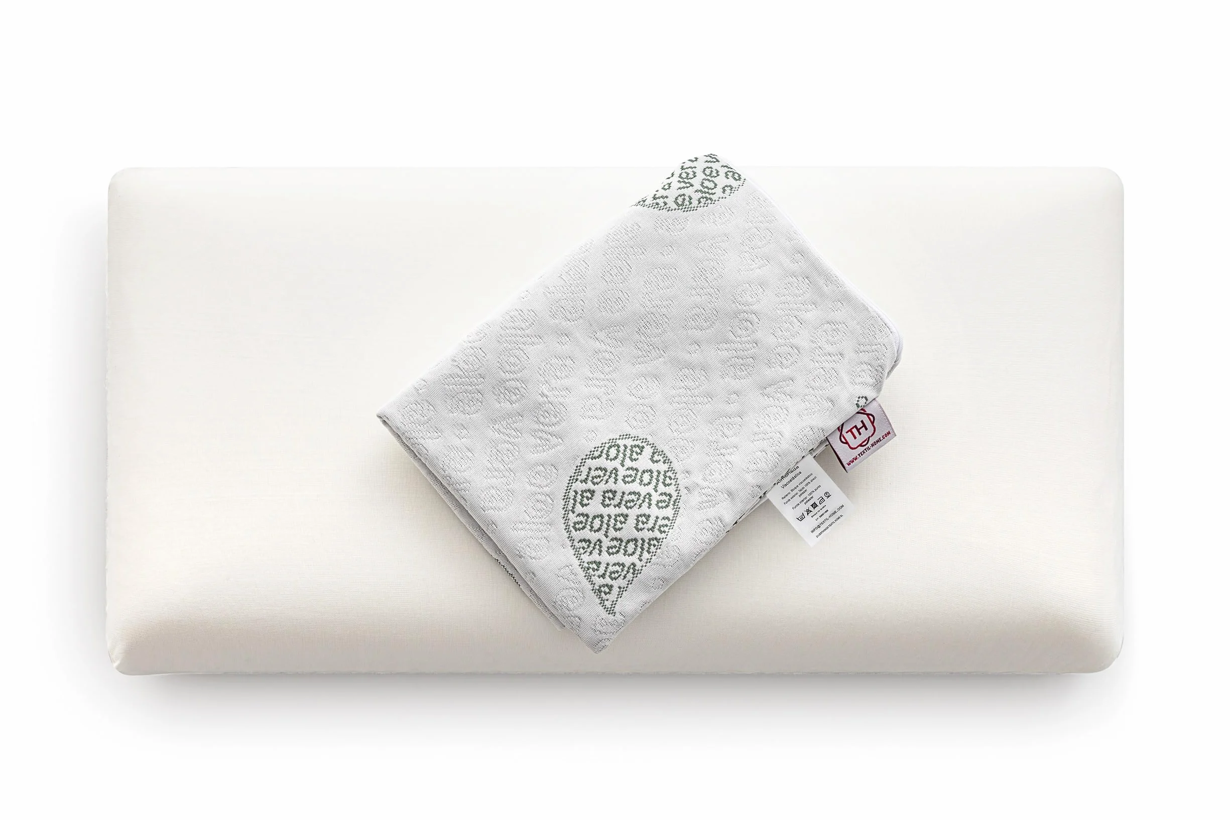 textil-home Cuscino da viaggio Memory Foam - 43x24 cm - Tessuto ecologico in aloe vera, anima in puro visco 100% naturale - Include borsone da viaggio.