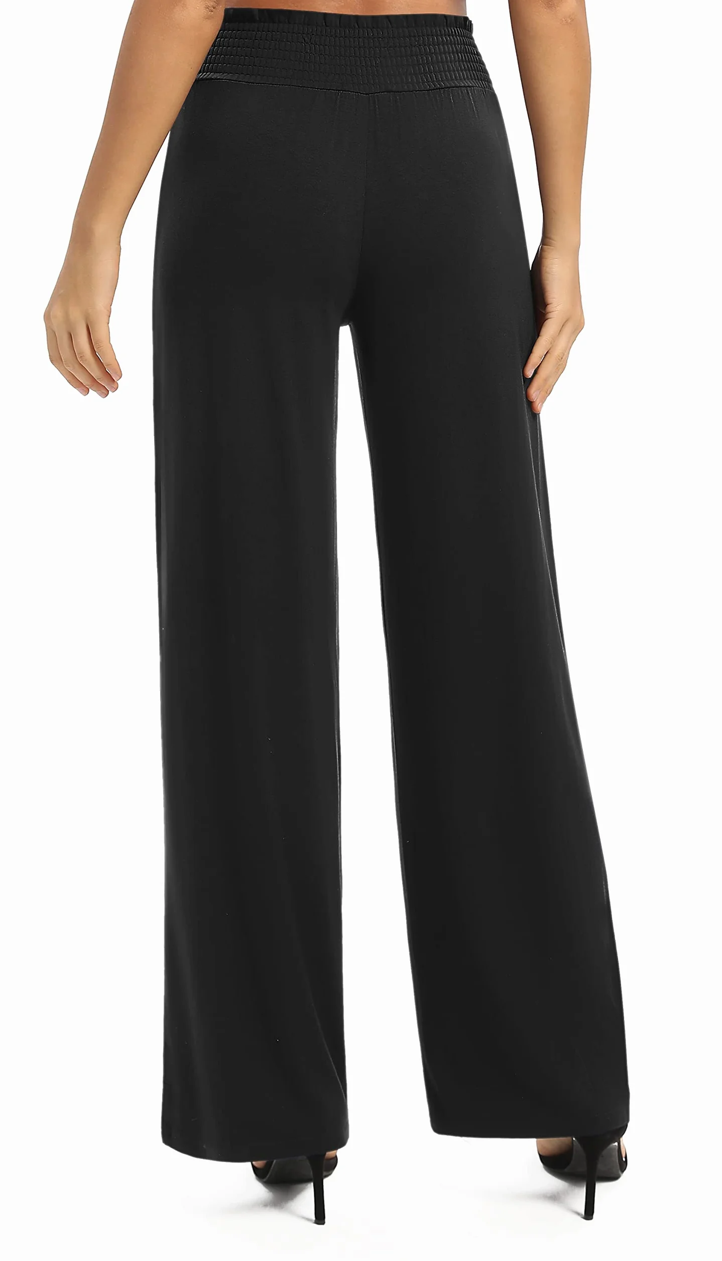 Donna Solido Sciolto Gamba Dritta Palazzo Pantaloni A Vita Alta Elastico Casual Pantaloni con Tasche