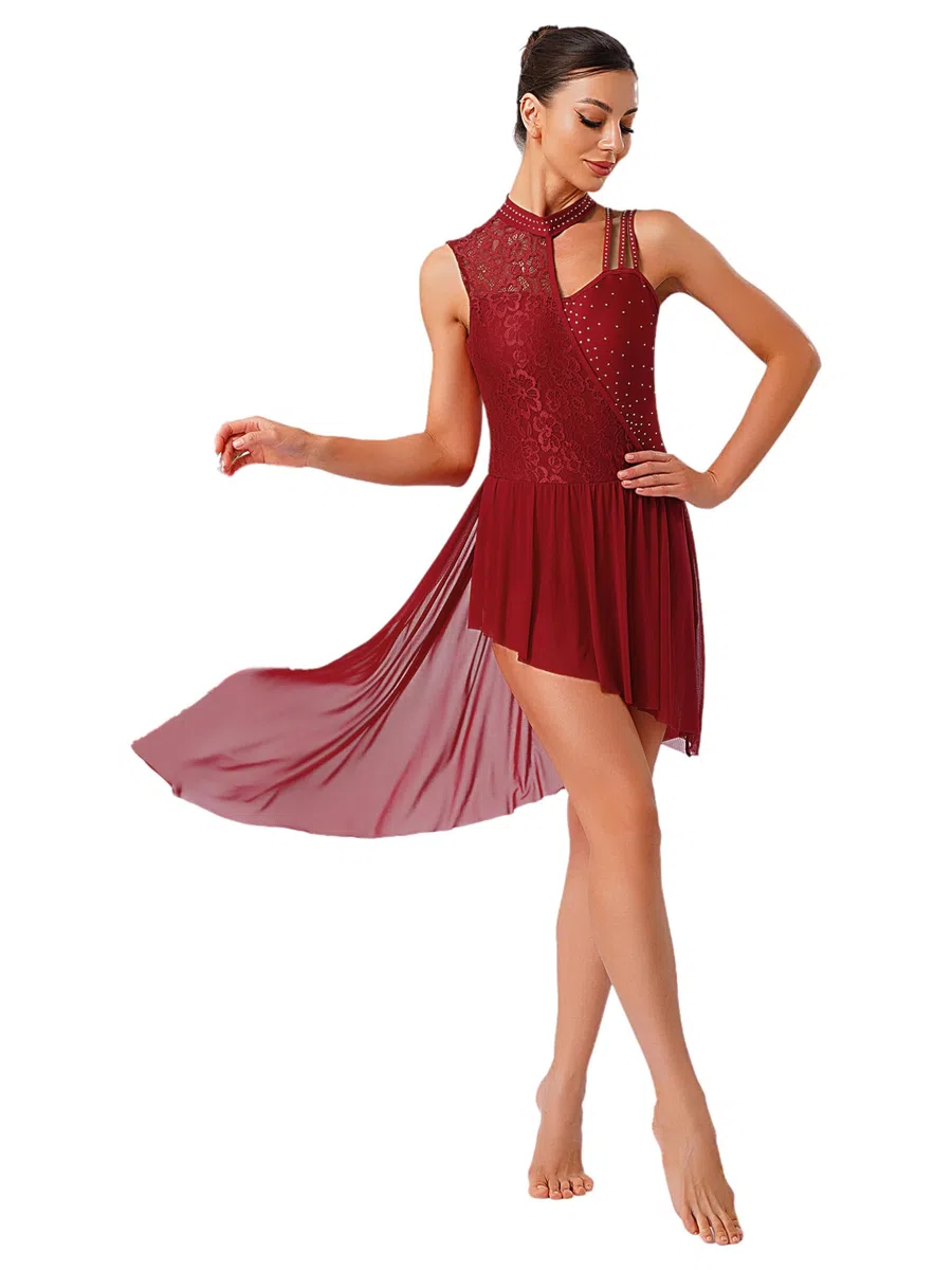 inhzoy Vestito da Ballo Latino Americano Tango Donna Abito da Balletto Danza Lirica Contemporanea in Pizzo Floreale Body Ginnastica Ritmica Vestito da Pattinaggio Artistico