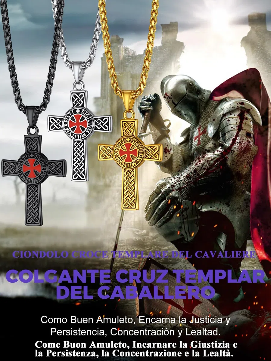 Richsteel Collana con Ciondolo Croce Templare Croce Rossa Elegante da Uomo Unisex Simbolo Cavalieri Templari Argento/Nero/Oro Gioielli Amuleto Regali per Coppie Genitori