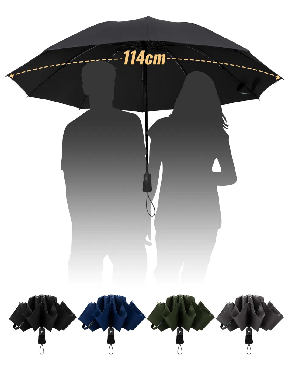 Ombrello Pieghevole Compatto Pioggia - Automatico Pioggia Grande Ombrelli Antivento Robusto Inverso - Portatile Uomo Donna da Viaggio Resistenti Teflon 210T 10 Stecche