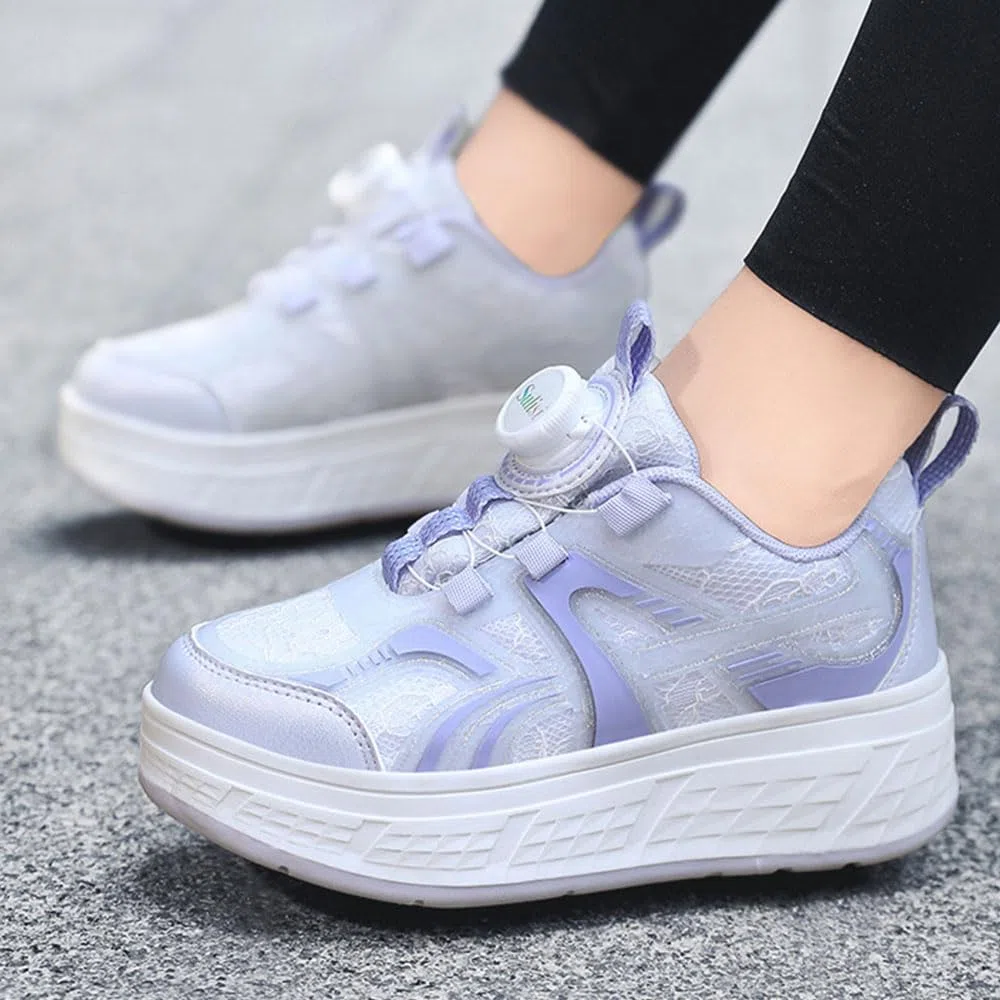 ENEN Sportive Scarpe da Skateboard 4 Ruote, Autunno Moda Scarpe con Rotelle Bambina Bambino, Skateboard Sneakers Outdoor Multisport Ginnastica da Pattini per Ragazze e Ragazzi