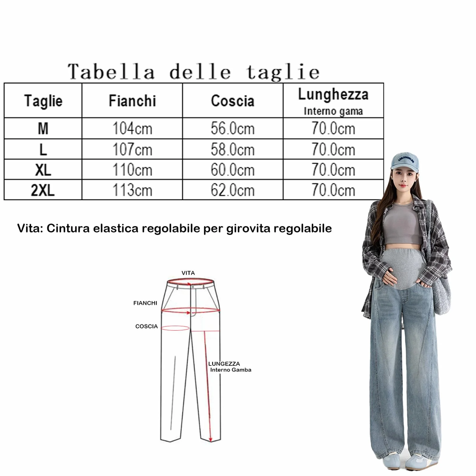 Jeans Premaman, Larghi, Casual, con Cintura Regolabile, Pantaloni alla Moda e pratici, Adatti a Ragazze sotto i 170 cm