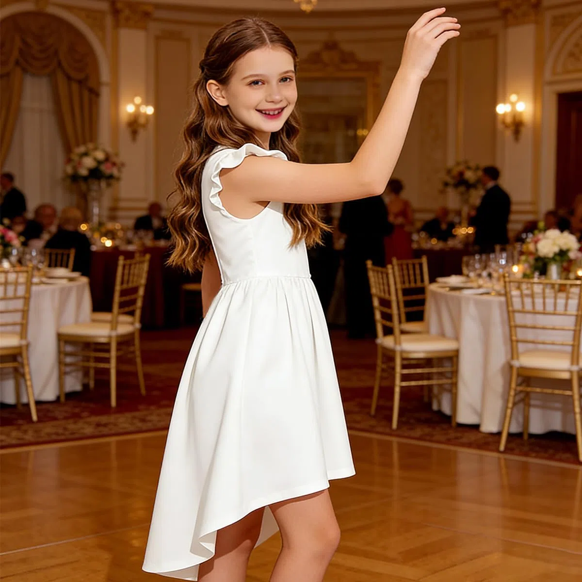 Vestito Bambina Elegante Orlo Asimmetrico Vestiti Ragazza Abito Bambine Estivi Trapezio Abiti Ragazze con Tasche 7-13 Anni