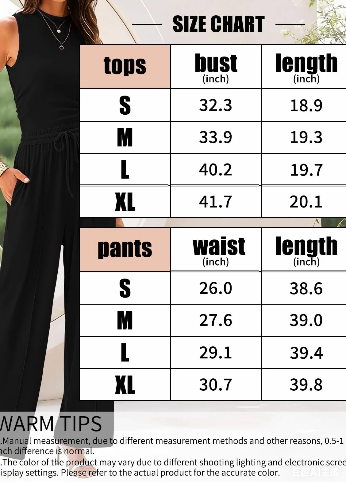 Rayson Tuta Donna Casual 2 Pezzi Estate Completo Canotta Senza Maniche e Vita Alta a Gamba Larga Pantaloni Lunghi Tasche con Coulisse Tinta Unita
