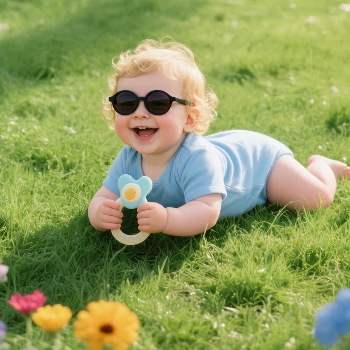 Occhiali da sole per bambini 0-36 mesi, polarizzati per bambini, protezione UV400, con cinghia, regolabili, per ragazze e ragazzi (montatura nera/grigia)