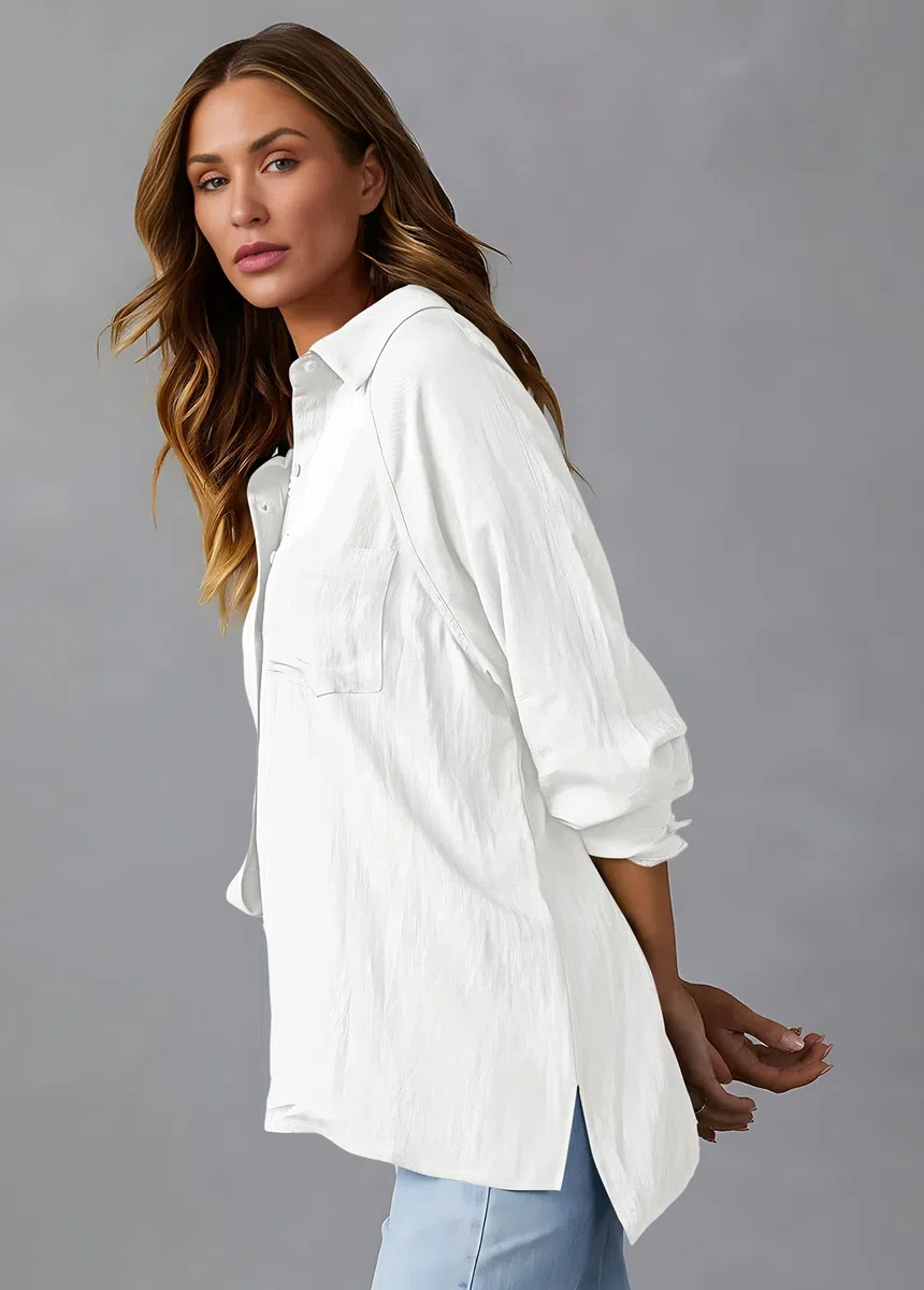 Nonsar Camicia elegante da donna, a maniche lunghe, con scollo a V, stile casual e alla moda, con taschino