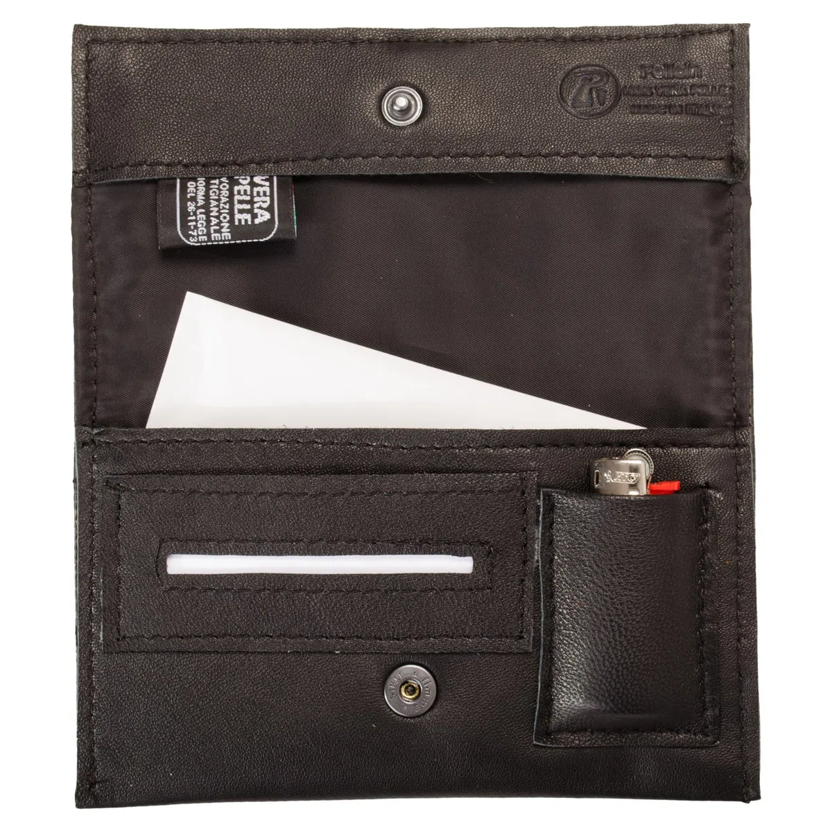 Pellein - Portatabacco in vera pelle Nero Hero - Astuccio porta tabacco, porta filtri, porta cartine e porta accendino. Handmade in Italy