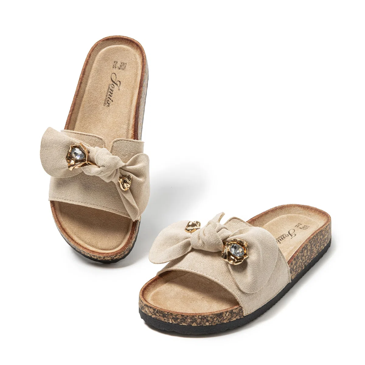 JOMIX Ciabatte Donna Estive con Plantare in Sughero Pantofole Mare Antiscivolo Eleganti con Fiocco Decorativo per Tempo Libero e Vacanze