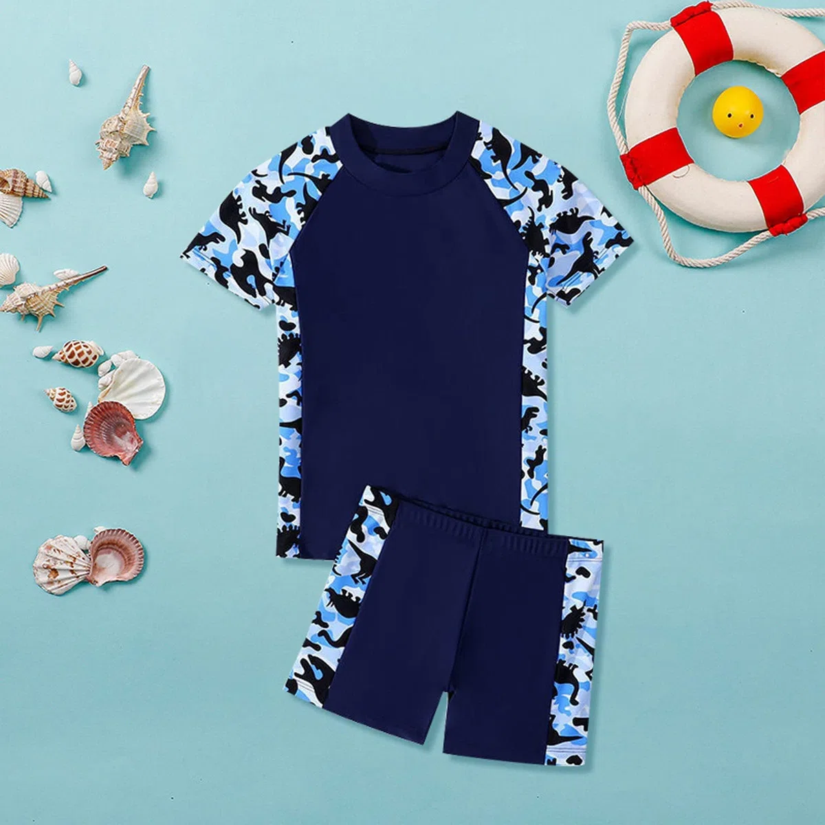 Costume da bagno da ragazzo a maniche corte e traspirante, ad asciugatura rapida, due set di vestiti per bambini