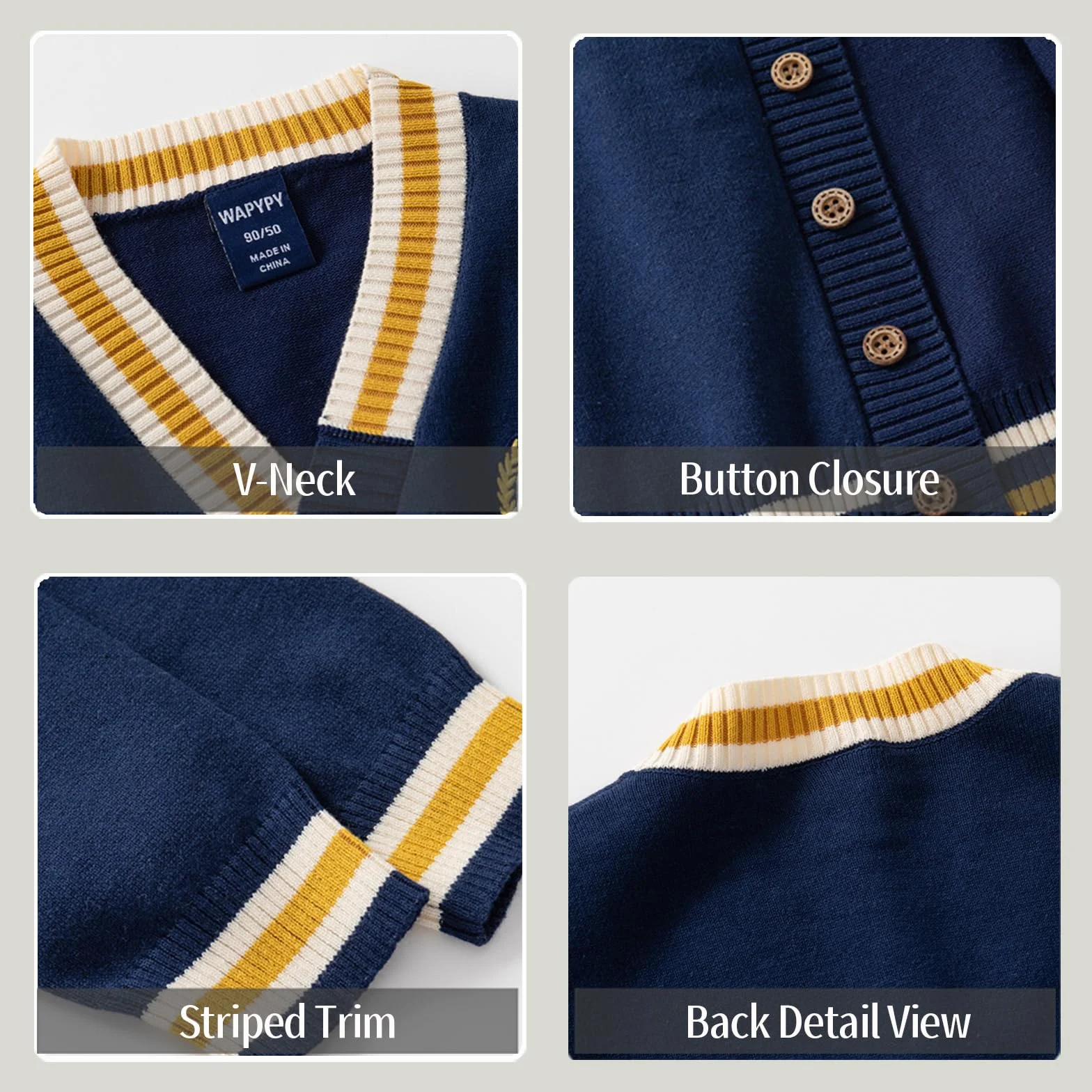 Cardigan per Ragazzo, abbottonatura, Scollo a V, Maglia a Maniche Lunghe, Cappotto Ricamato, Giacca Casual