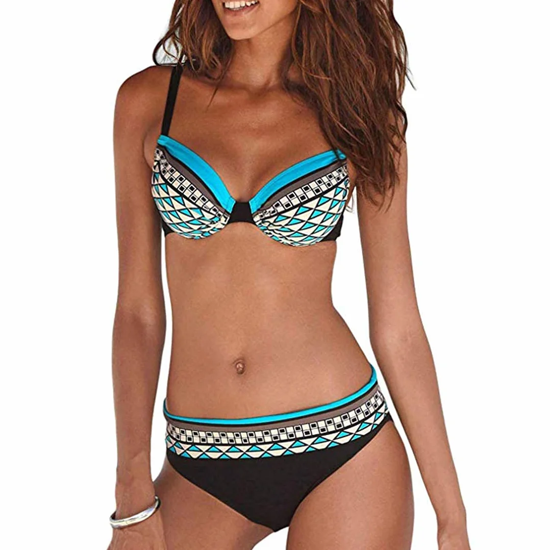 JFAN Costume da Bagno Sexy da Donna Imbottito da Bagno Push Up Bikini Stampa Tribale Swimsuit