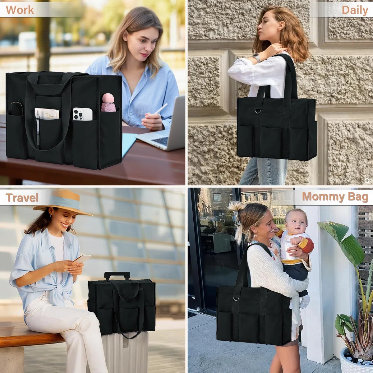 Becokan Grande borsa tote da donna impermeabile con 12 tasche superiori chiusura a cerniera utilità insegnante infermiera borse per lavoro scuola