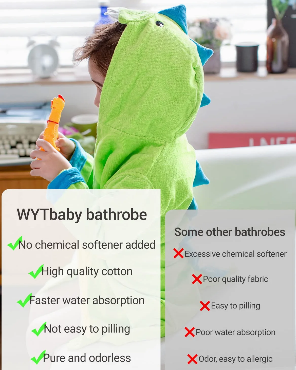 WYTbaby Accappatoio Bambini Personalizzato Con Cappuccio 100% Cotone Spugna