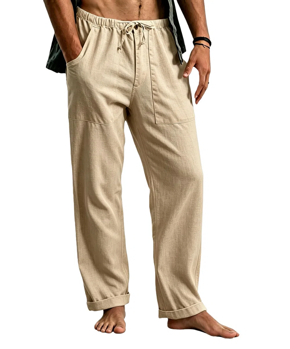 Cegerne Pantaloni in Lino Uomo Lunghi Leggeri, Pantaloni Estivi Casual con Vita Elastica e Coulisse, per Spiaggia Vacanze Medievale Vintage e Uso Quotidiano
