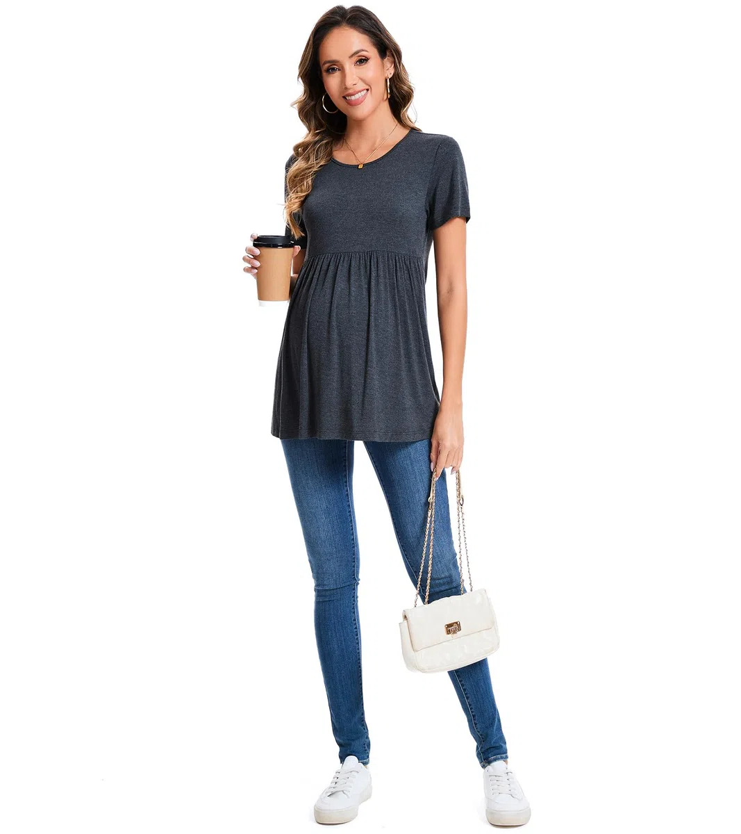 Maglietta da maternità Carina Estate Maniche Corte Top Casual con Volant Peplum per Lavoro