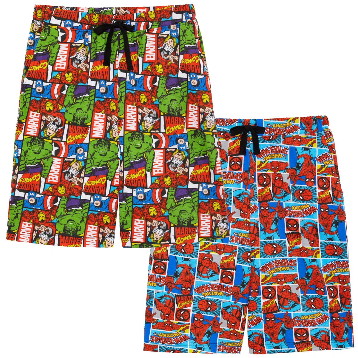 Marvel - Confezione da due Pantaloncini da Salotto da Uomo - Spider-Man, Hulk, Capitan America, Iron Man & Thor - 100% Cotone
