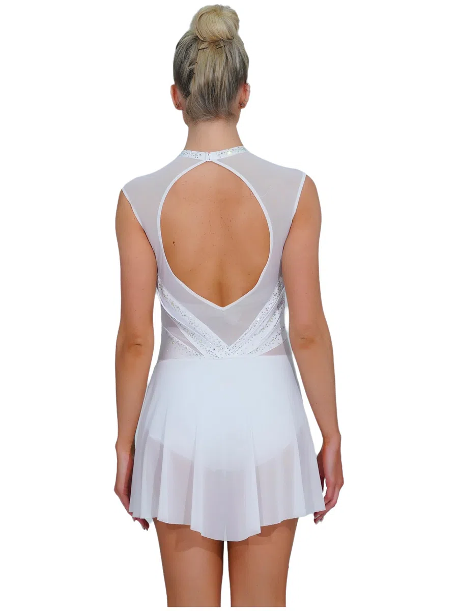 Vestito da donna Danza Pattinaggio Artistico Body Ginnastica Strass senza maniche Costume Danza Concorso Contemporaneo