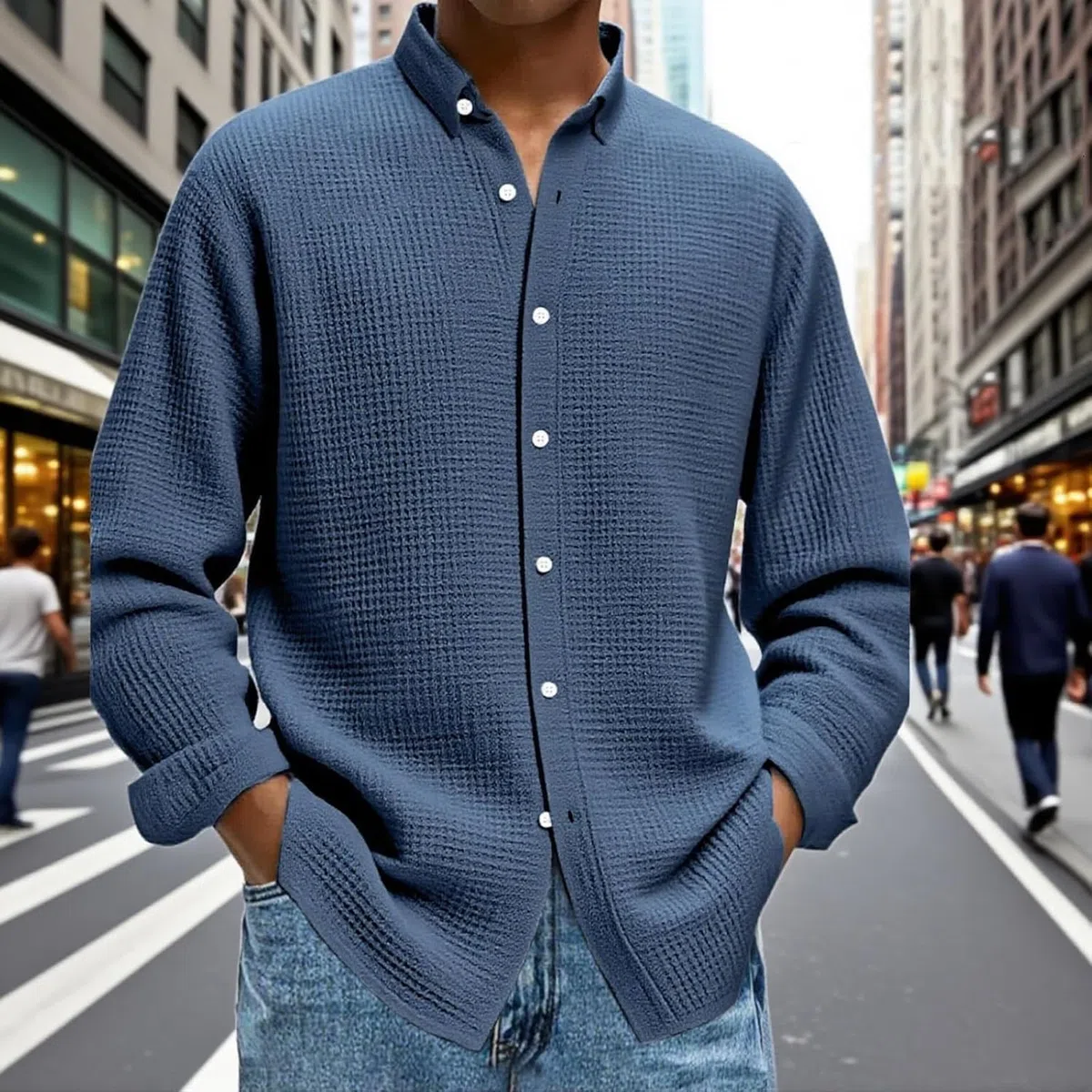 Camicie a Maniche Lunghe da Uomo con Motivo a Nido d'Ape, Camicie con Bottoni, Camicie con Texture, Eleganti Camicie Casual Urbane da Uomo in Velluto a Coste a Maniche Lunghe per Tutti i Giorni