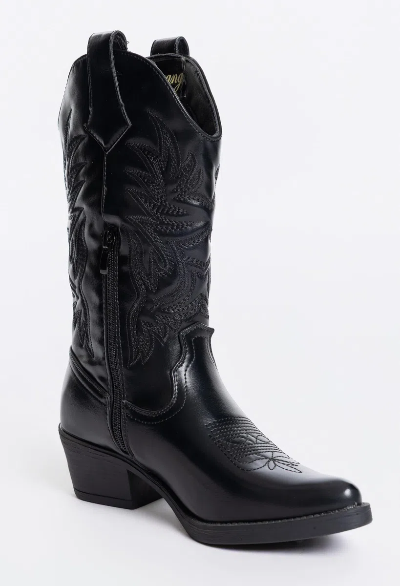 Stivali Texani Donna Cowboy Western con Ricami e Tacco Largo Stivaletti Chic 957