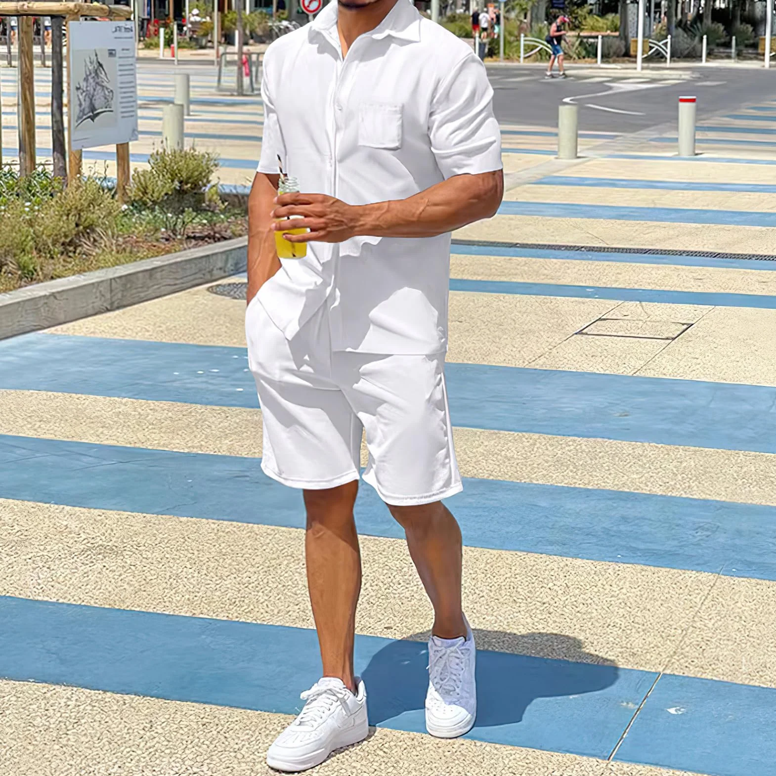 amropi Tuta Uomo Sportiva 2 Pezzi Maniche Corte Camicia Bottone e Pantaloncini Estiva Completo