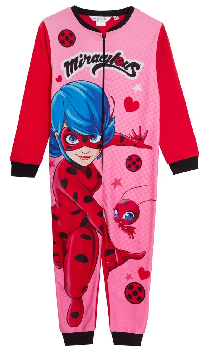 Miraculous Tutina per ragazze coccinella tutto in uno pigiama in pile per bambini, vestito da gioco, costume da pigiama con cerniera, multi