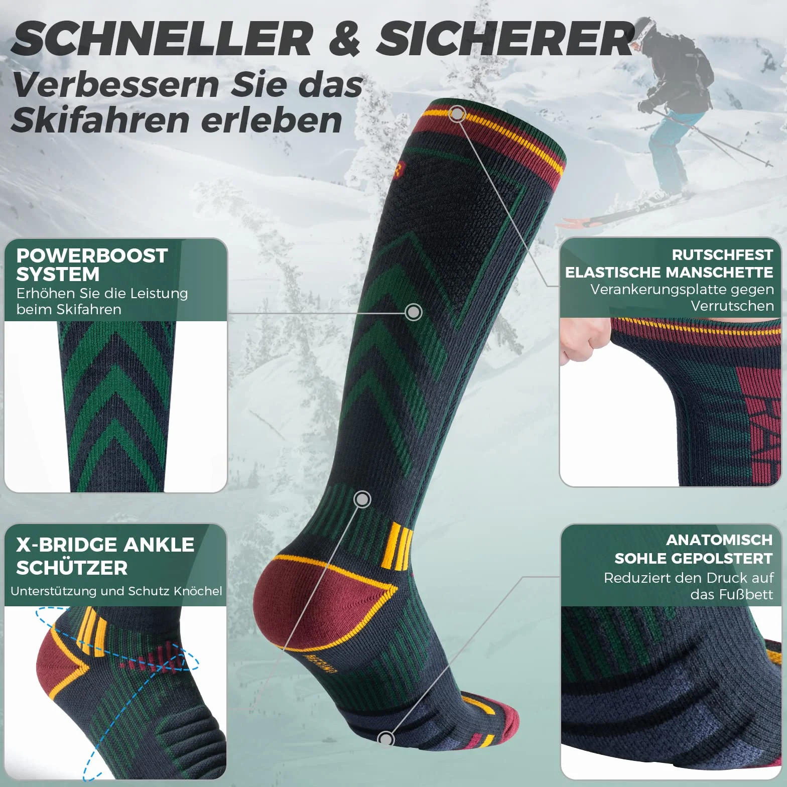 Calze Sci Calzini Termiche in Lana Merino Calze Invernali Lunghe Pesanti Calze Da Sci Snowboard a Compressione, Traspiranti, Ad Asciugatura Rapida, Per Uomo, Donna 2 Paia Taglia 35-51
