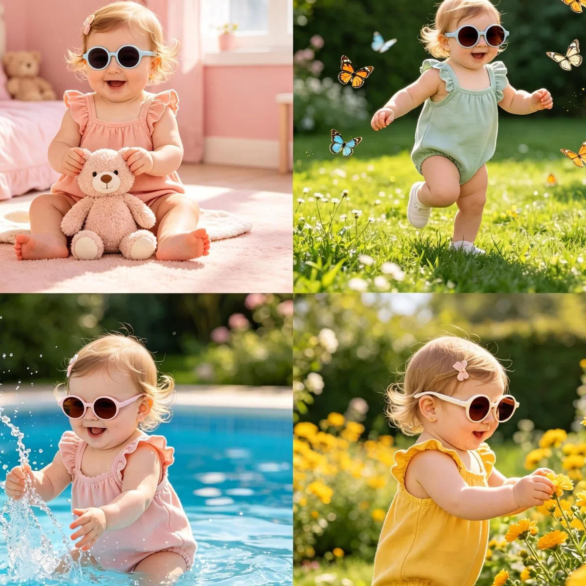 Occhiali da sole per bambini 0-36 mesi, polarizzati per bambini, protezione UV400, con cinghia, regolabili, per ragazze e ragazzi
