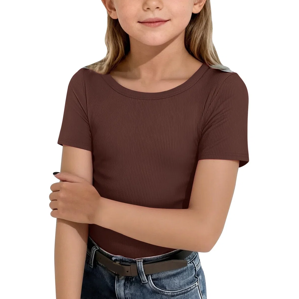 Maglietta Bambina Magliette Intime Unita T Shirt Marrone Bambina Slim 12 Anni Maglia Color Carne Top Elasticizzata Tshirt A Maniche Corte Comoda Shirt Abbigliamento per La Casa