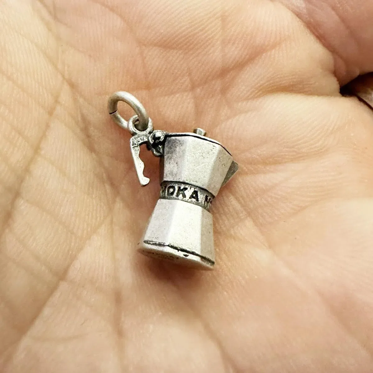 Ciondolo Caffettiera Moka Argento 925 Macchinetta da Caffè Portafortuna Pendente MADE IN ITALY