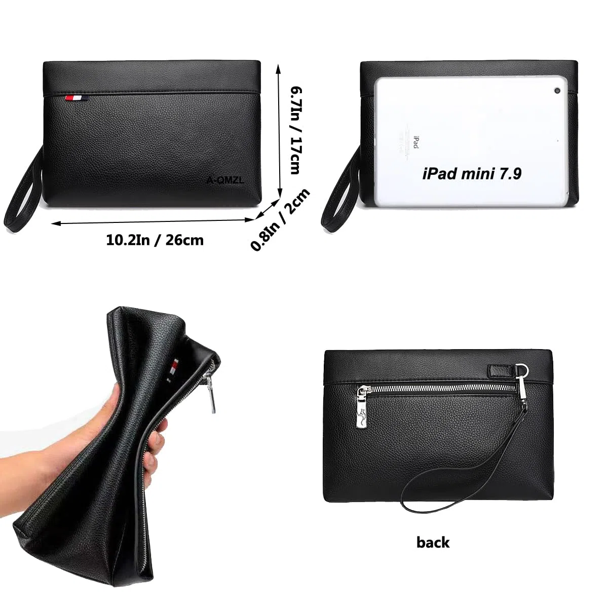 A-QMZL pochette uomo Borsello Uomo a Mano da Polso Nera Il Nuovo Borsa uomo Pelle Elegante Grande Capacità Pochette con fessura per carte per Lavoro Viaggio Casual Ufficio Borsetta (Nero1)