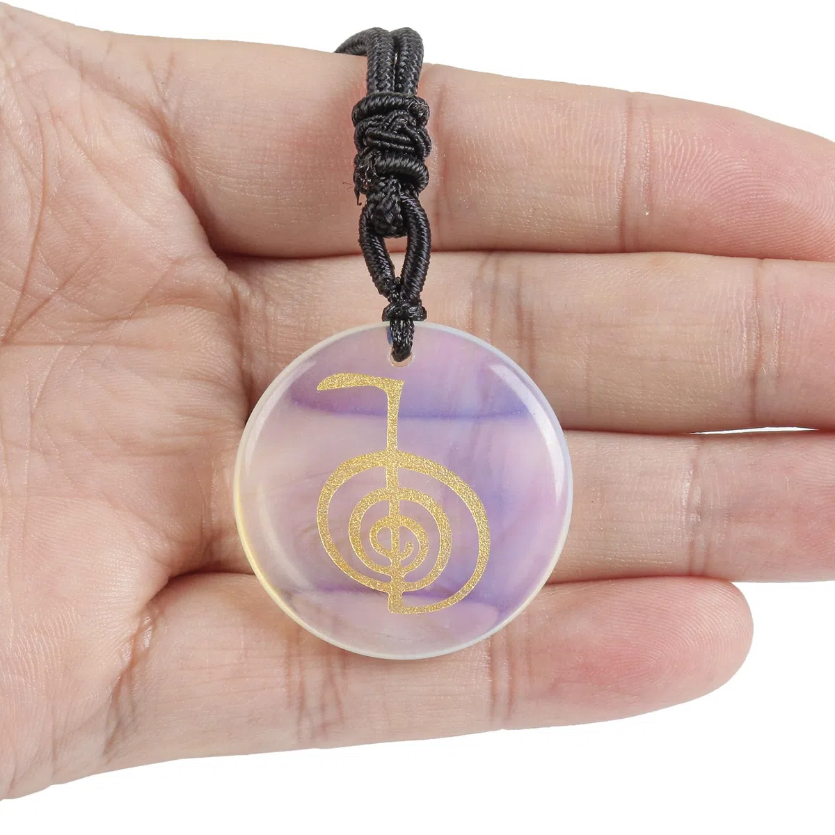 Collana con ciondolo a forma di moneta fortunata a spirale con simbolo Reiki, per uomini e donne, regolabile, 60-65 cm