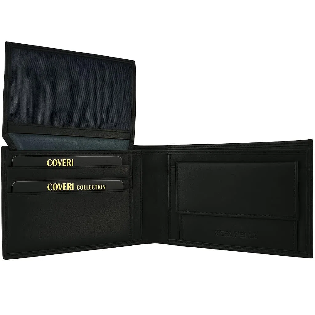 COVERI COLLECTION Portafoglio Uomo in Vera Pelle – Elegante e Resistente – Porta Carte, Documenti e Banconote – Confezione Regalo. (Nero)