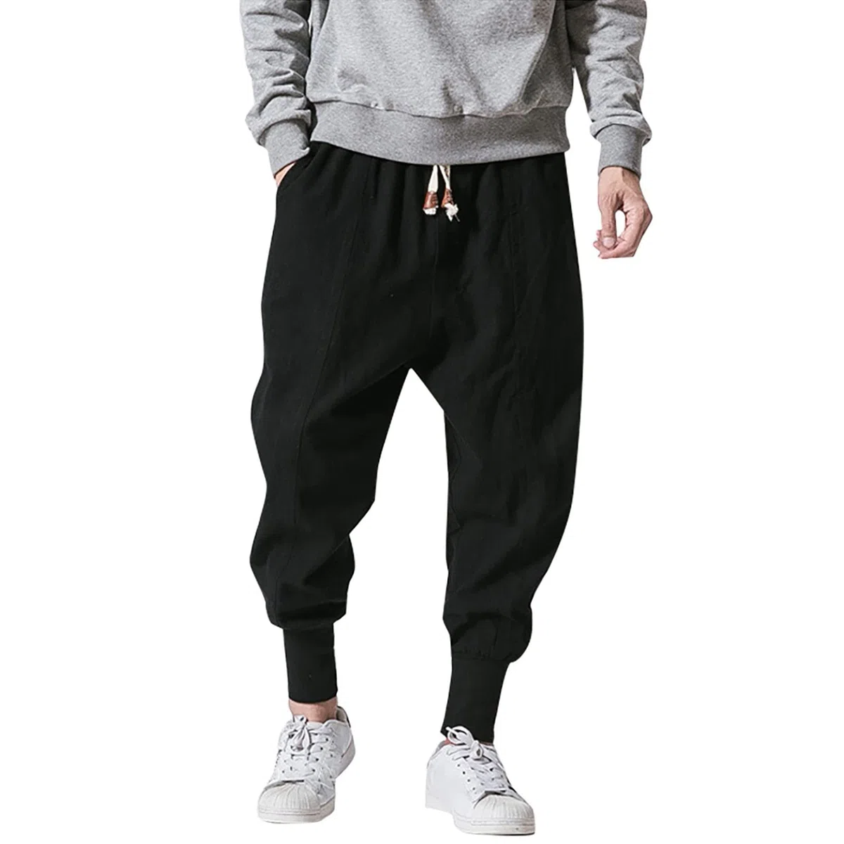 Pantaloni Elastici in Vita Pantaloni Casual da Uomo in Cotone e Lino Pantaloni da Uomo Solidi con Cavallo Basso Pantaloni Escursionismo Invernali