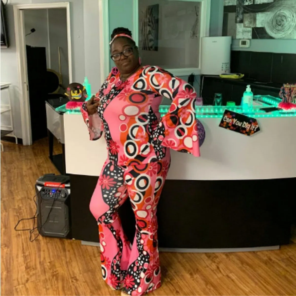Top Stampati in Costume Europeo e Americano di Halloween, Set di Pantaloni a Zampa d'elefante Stile Hip-Hop + Set da 3 Pezzi per Foulard-Design-L