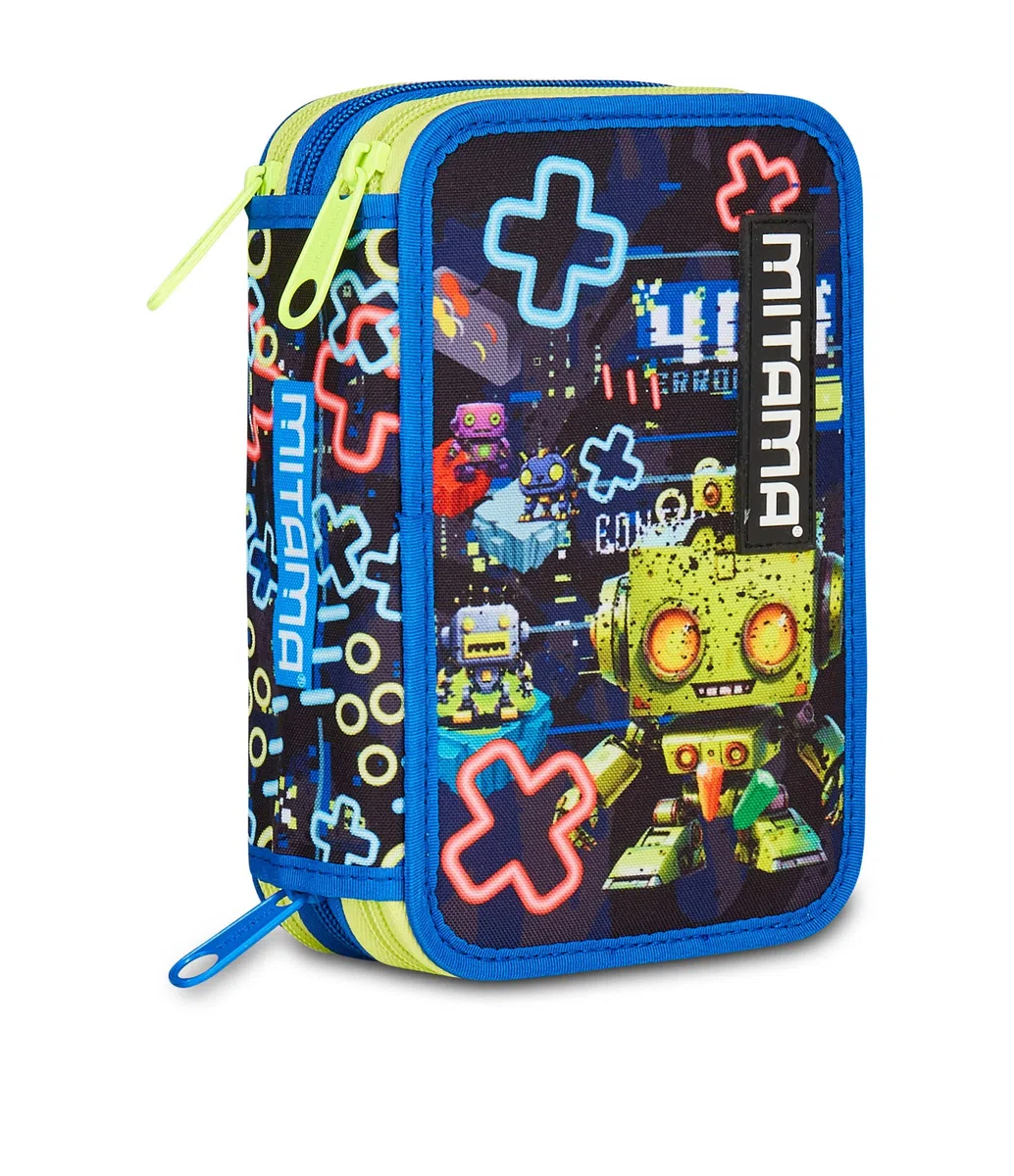 Mitama Astuccio Scuola 3 Scomparti, TRIPLO GAMING404, Contenuto 47 pz, Completo di Matite, Pennarelli, Portapenne Scuola Elementare Bambino
