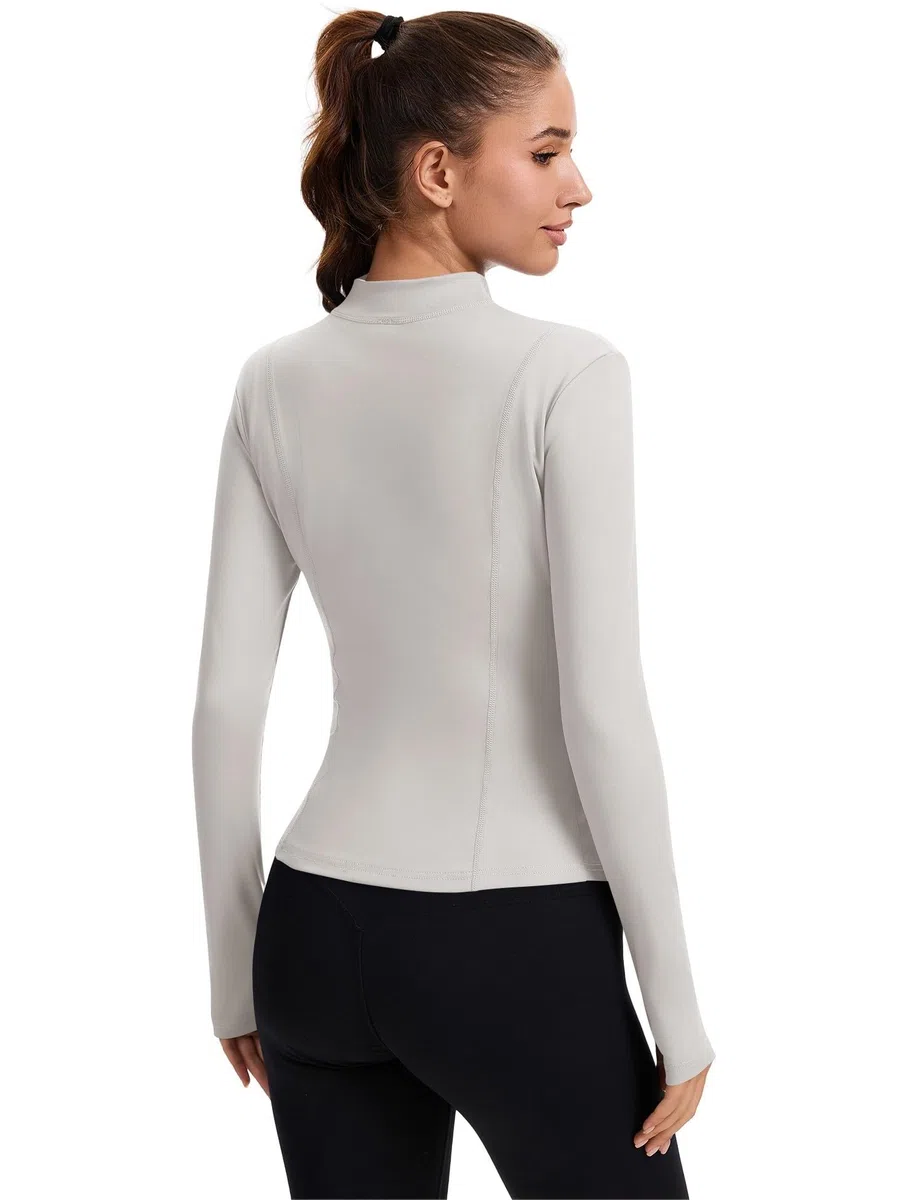 Giacca sportiva da donna, a maniche lunghe, sportiva, per palestra, yoga, fitness, leggera, con foro per il pollice e tasche