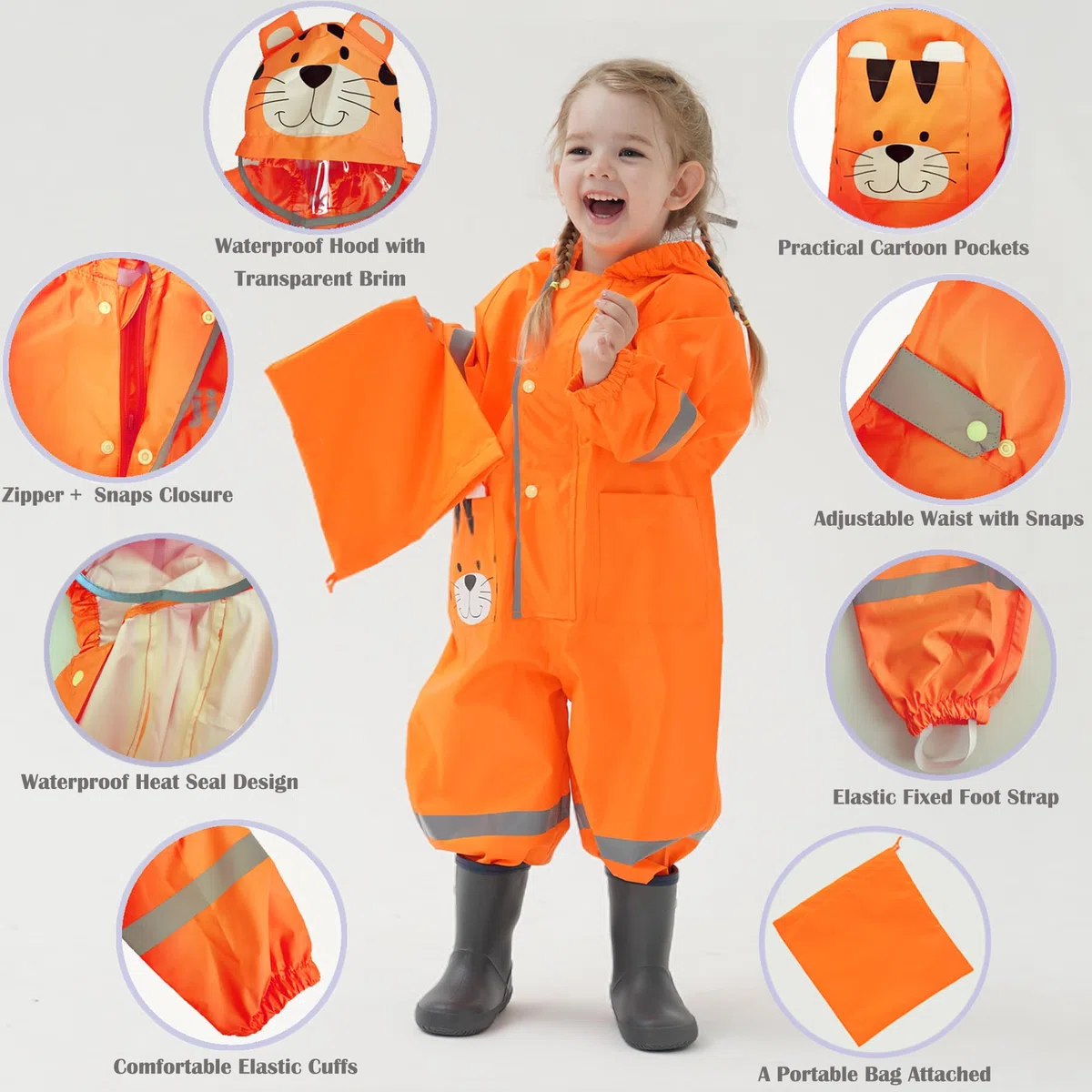 Fewlby Impermeabile Bambini Tuta Pioggia Bambina Antipioggia con Cappuccio Poncho Impermeabile Ragazze Ragazzi Giacche da Pioggia con Cappello Trasparente per 1-10 Anni