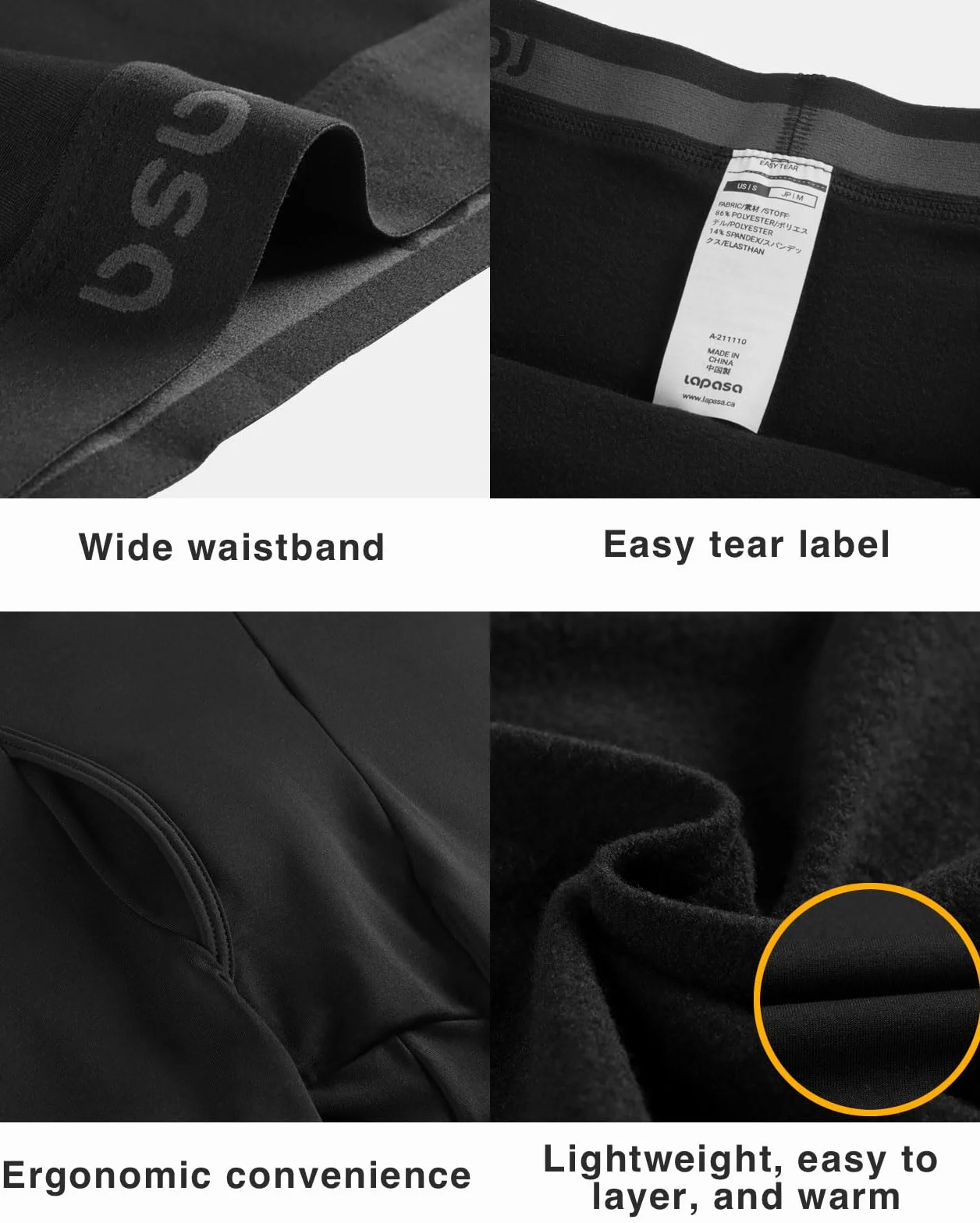 LAPASA Pacco da 2 o 1 Calzamaglie Termica Uomo Fodera in Pile Medio/Pesante Pantaloni Termici Sportivi Strato Base Biancheria Intima Leggings Caldi M10/M25/M56