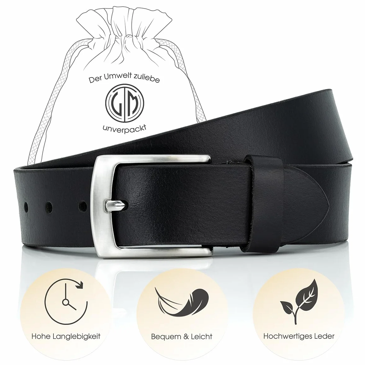 Lindenmann cintura uomo cintura in pelle di bufalo, 40 mm di larghezza e 3,5 mm - 4 mm di spessore, accorciabile, cintura, cintura in pelle, cintura jeans, XL, nero