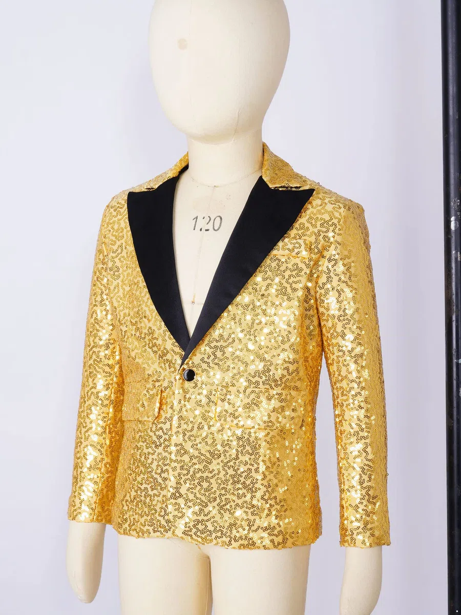 YiZYiF Bambini Ragazzi Shiny Paillettes Giacca Manica Lunga Blazer Slim Fit Tuxedo Giacca con V Neck Wedding Compleanno Giacca